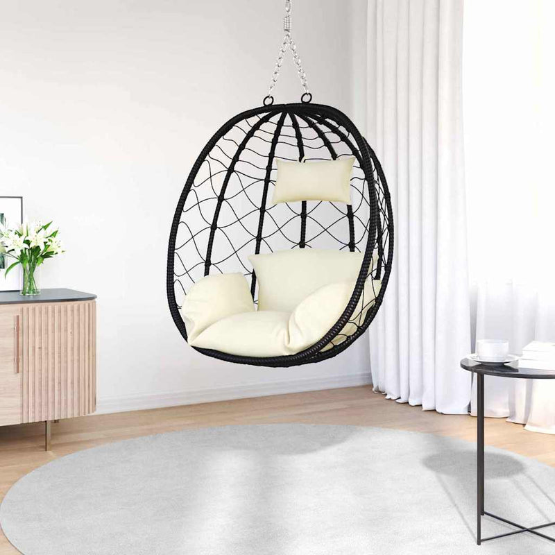 Afbeelding laden in galerijviewer, Vidaxl hangende ei-stoel poly rattan 91 x 54,5 x 107 cm crèmewit
