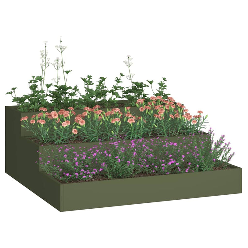 Afbeelding laden in galerijviewer, Vidaxl tuin bloempot olijf groen 90 x 90 x 35 cm koudgewalst staal
