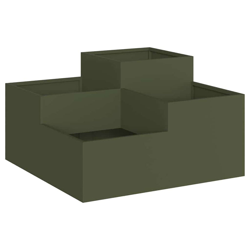 Afbeelding laden in galerijviewer, Vidaxl tuin bloempot olijfgroen 100 x 100 x 48 cm staal
