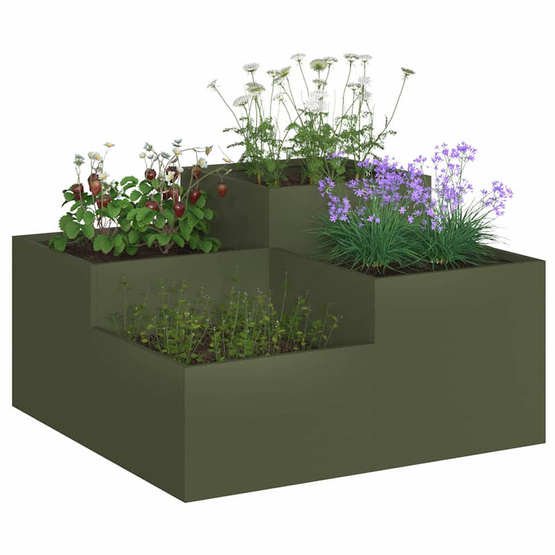Afbeelding laden in galerijviewer, Vidaxl tuin bloempot olijfgroen 100 x 100 x 48 cm staal
