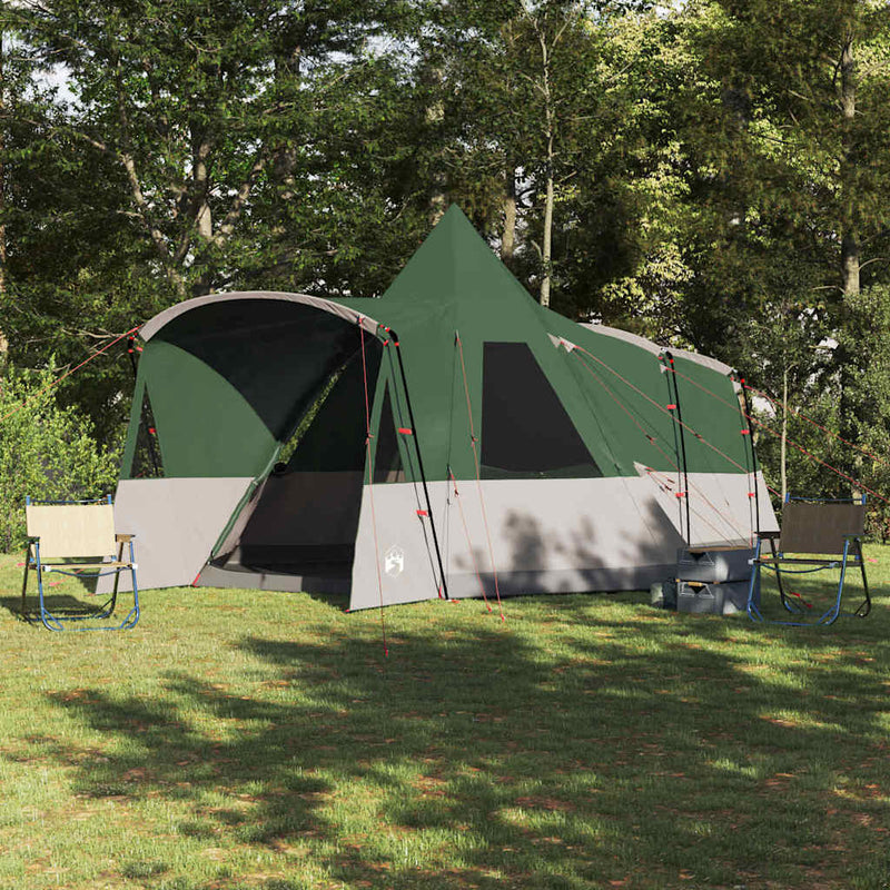 Afbeelding laden in galerijviewer, Vidaxl teepee tent met dak met opslag groen 720 x 465 x 295 cm
