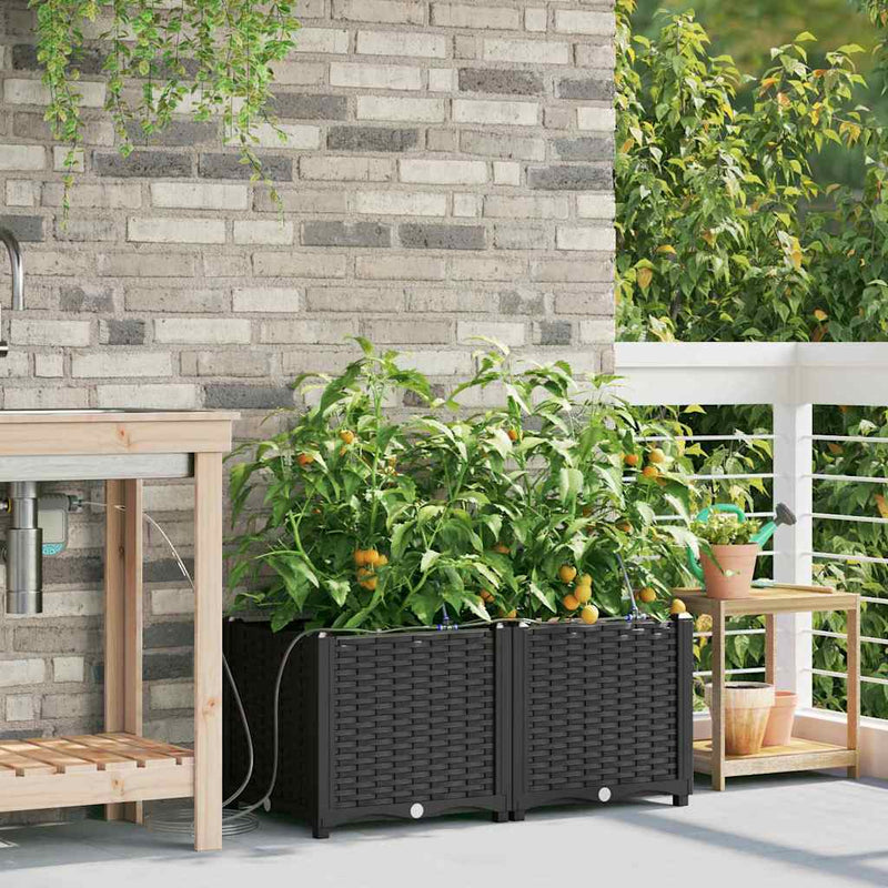 Afbeelding laden in galerijviewer, Vidaxl tuin bloempot 2 pcs zwart staal
