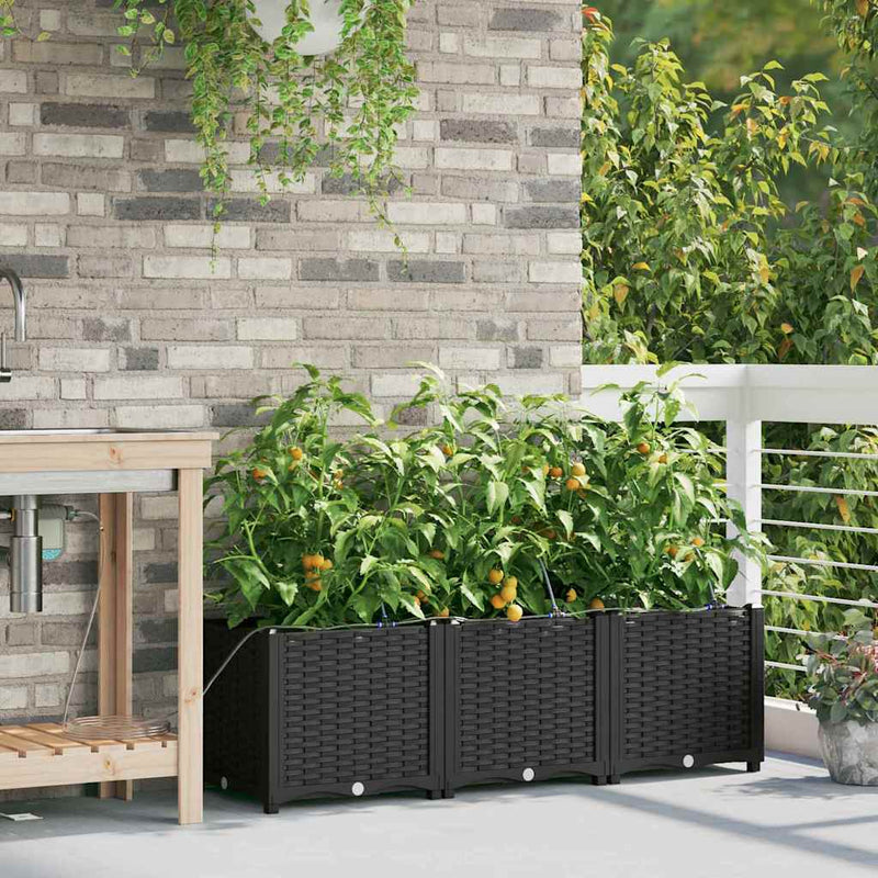 Afbeelding laden in galerijviewer, Vidaxl tuin bloempot 3 pcs zwart staal
