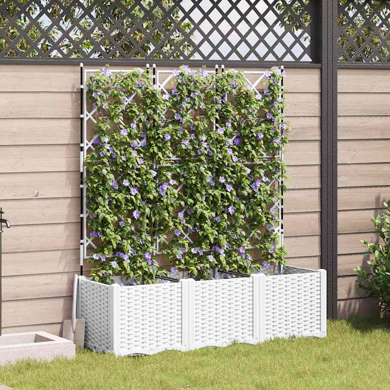 Afbeelding laden in galerijviewer, Vidaxl plantenbak 3 st wit 120 x 40 x 143 cm pp
