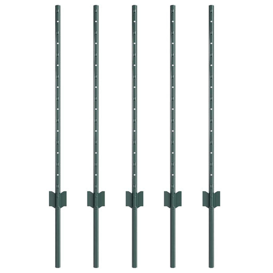 Vidaxl afrasteringspaal 5 pcs groen 120 cm staal