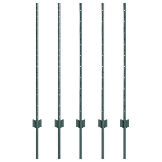 Vidaxl afrasteringspaal 5 pcs groen 140 cm staal
