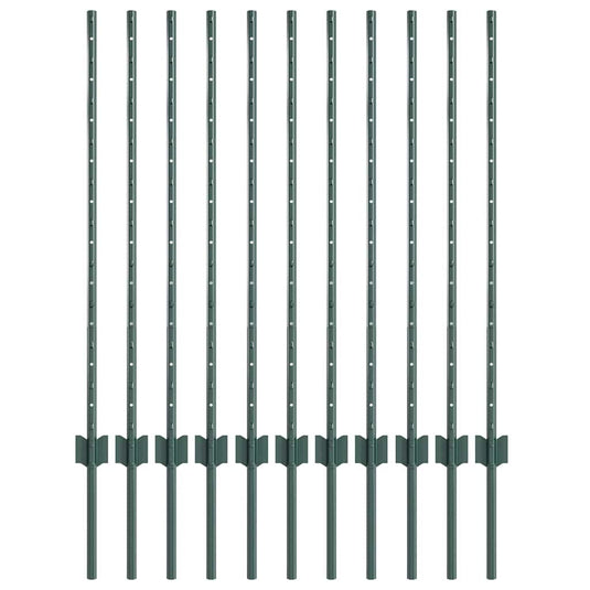 Vidaxl afrasteringspaal 11 pcs groen 100 cm staal