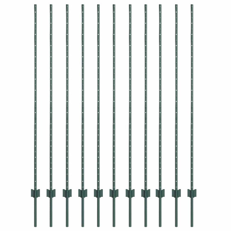 Afbeelding laden in galerijviewer, Vidaxl afrasteringspaal 11 pcs groen 150 cm staal
