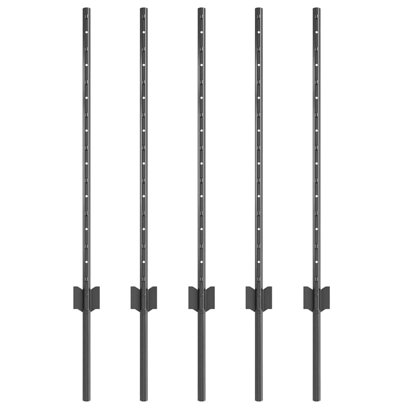Afbeelding laden in galerijviewer, Vidaxl afrasteringspaal 5 pcs grijs 80 cm staal

