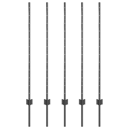 Vidaxl afrasteringspaal 5 pcs grijs 120 cm staal