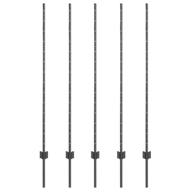 Afbeelding laden in galerijviewer, Vidaxl afrasteringspaal 5 pcs grijs 140 cm staal
