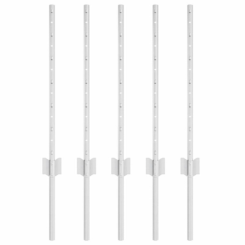 Afbeelding laden in galerijviewer, Vidaxl afrasteringspaal 5 pcs zilver 60 cm staal
