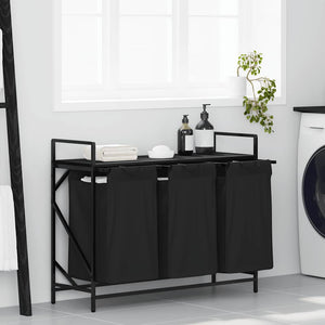 Vidaxl wasmand 3 vakken met plank zwart eikenkleurig