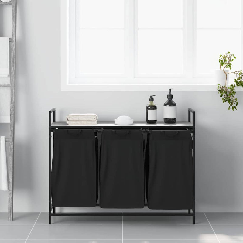 Afbeelding laden in galerijviewer, Vidaxl wasmand 3 vakken met plank grijs sonoma eiken
