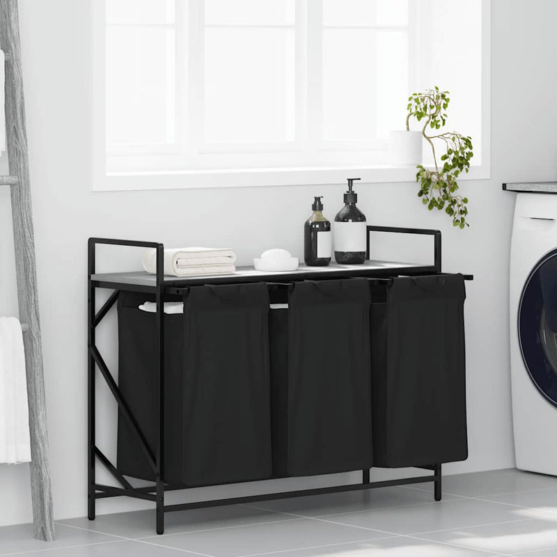 Afbeelding laden in galerijviewer, Vidaxl wasmand 3 vakken met plank grijs sonoma eiken
