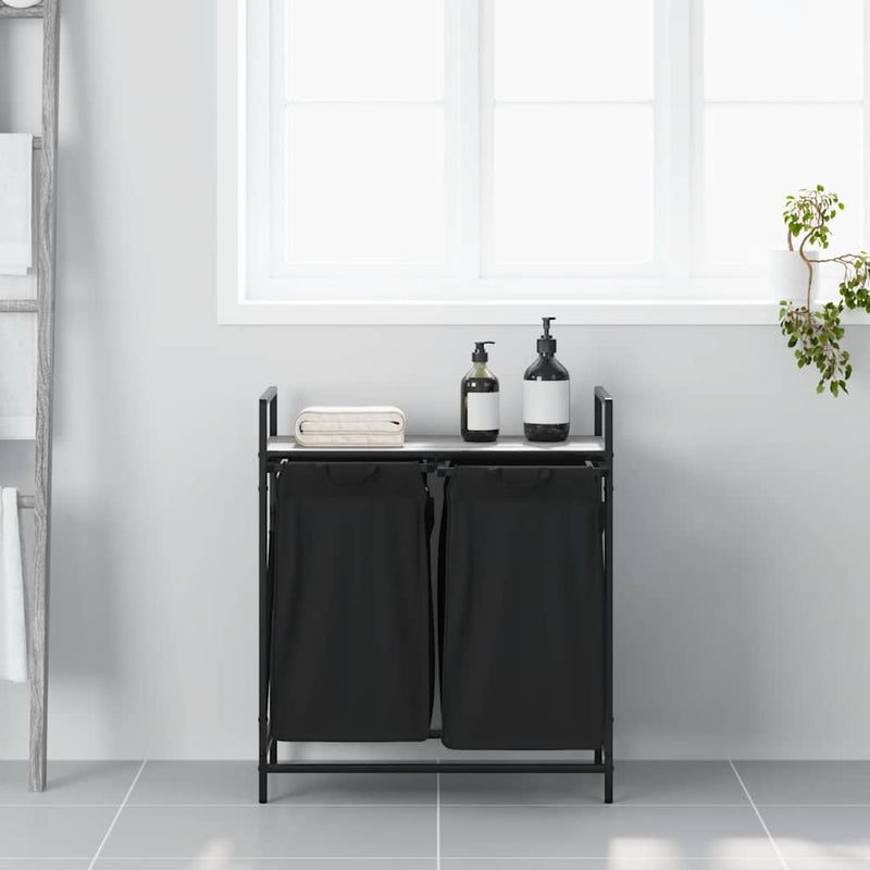 Afbeelding laden in galerijviewer, Vidaxl wasmand 2 vakken met plank grijs sonoma eiken
