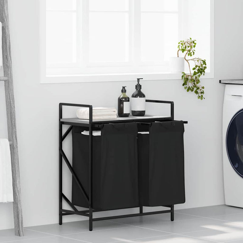 Afbeelding laden in galerijviewer, Vidaxl wasmand 2 vakken met plank grijs sonoma eiken
