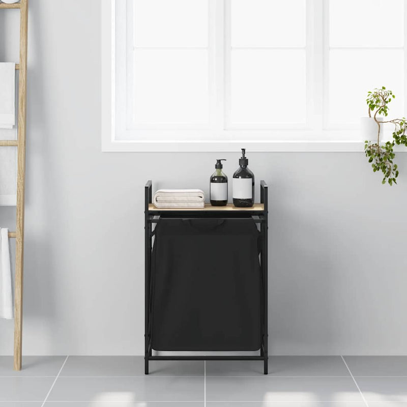 Afbeelding laden in galerijviewer, Vidaxl wasmand 1 vak met plank sonoma eikenkleurig
