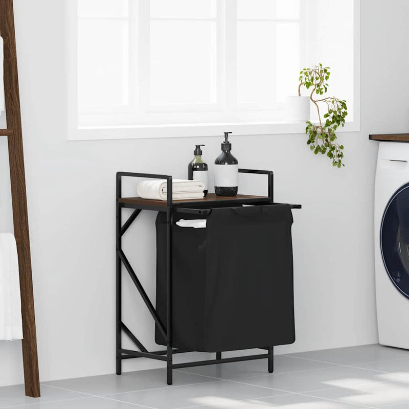 Afbeelding laden in galerijviewer, Vidaxl wasmand 1 vak met plank bruin eikenkleurig
