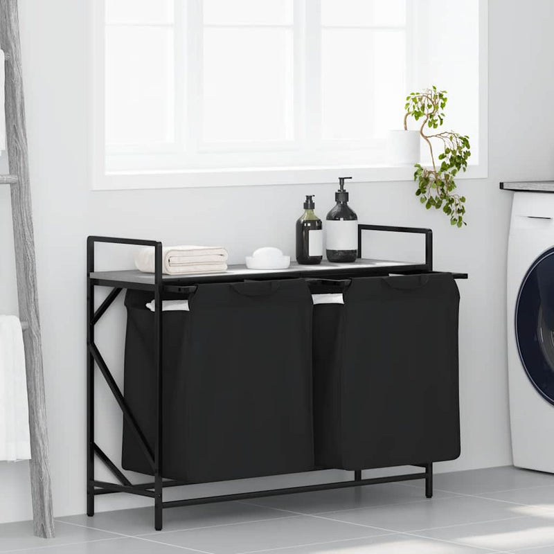 Afbeelding laden in galerijviewer, Vidaxl wasmand 2 vakken met plank grijs sonoma eiken
