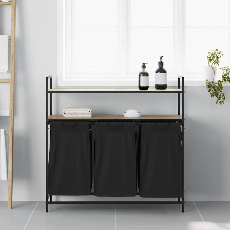 Afbeelding laden in galerijviewer, Vidaxl wasmand 3 vakken met planken sonoma eikenkleurig
