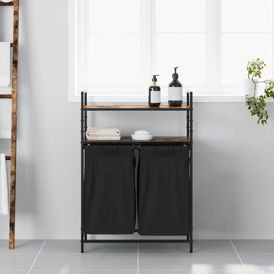 Vidaxl wasmand 2 vakken met planken gerookt eikenkleurig