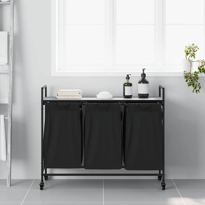 Afbeelding laden in galerijviewer, Vidaxl wasmand 3 vakken met planken grijs sonoma eiken

