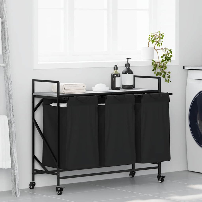Afbeelding laden in galerijviewer, Vidaxl wasmand 3 vakken met planken grijs sonoma eiken

