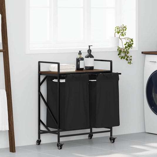 Vidaxl wasmand 2 vakken met planken bruin eikenkleurig