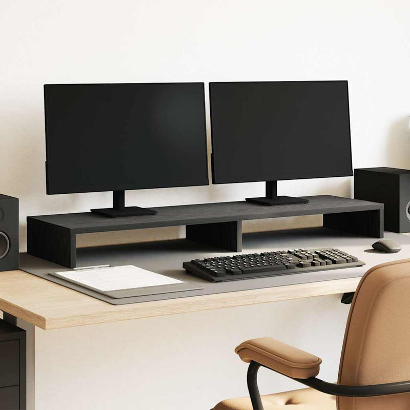 Afbeelding laden in galerijviewer, Vidaxl monitorstandaard zwart eiken 100x27x10 cm bewerkt hout

