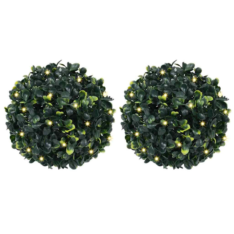 Afbeelding laden in galerijviewer, Vidaxl kunstbuxusballen met led-verlichting 2 st 22 cm groen

