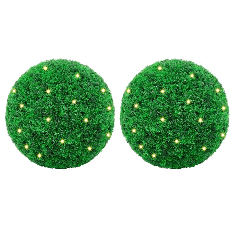 Afbeelding laden in galerijviewer, Vidaxl kunstbuxusballen met led-verlichting 2 st 45 cm groen
