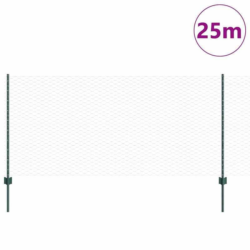 Afbeelding laden in galerijviewer, Vidaxl zeshoekig gaasgek met palen 25 x 1 m pvc-coated staal groen
