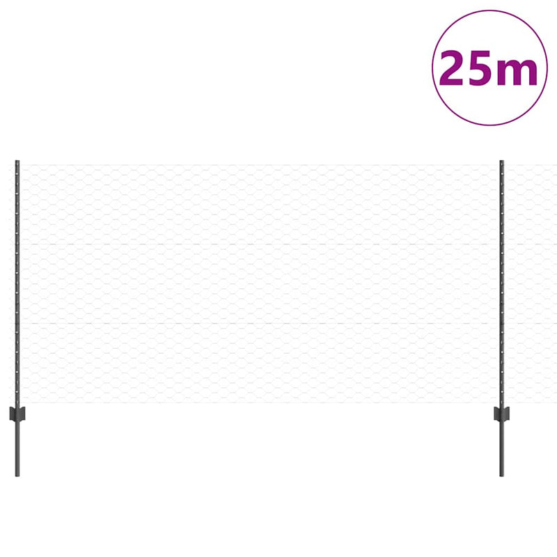 Afbeelding laden in galerijviewer, Vidaxl zeshoekig gaasgek met palen 25 x 1,2 m pvc-coated staal grijs
