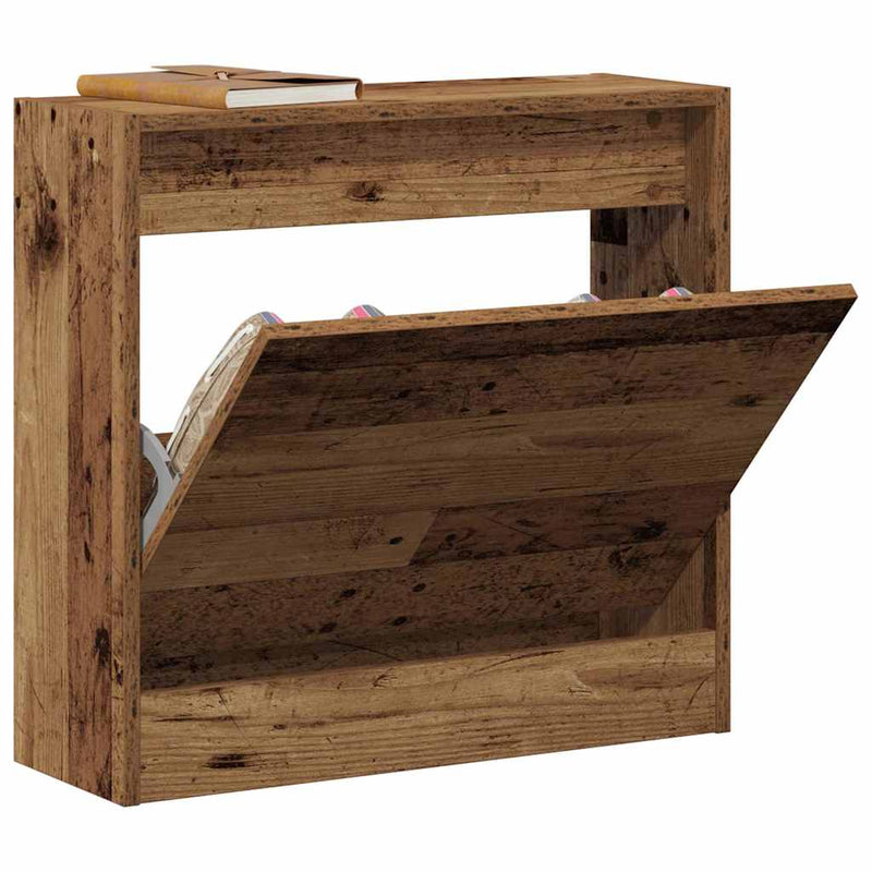 Afbeelding laden in galerijviewer, Vidaxl schoenenkast met plank oudhout 60 x 21 x 57 cm bewerkt hout
