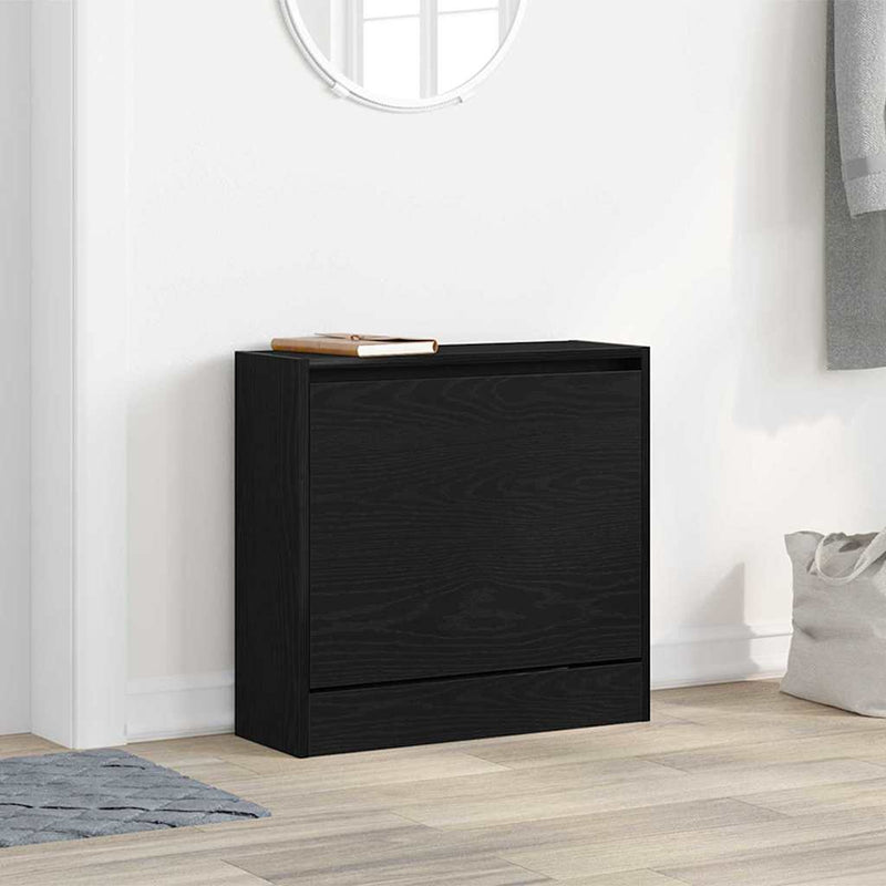 Afbeelding laden in galerijviewer, Vidaxl schoenenkast met plank zwart eiken 60 x 21 x 57 cm bewerkt hout
