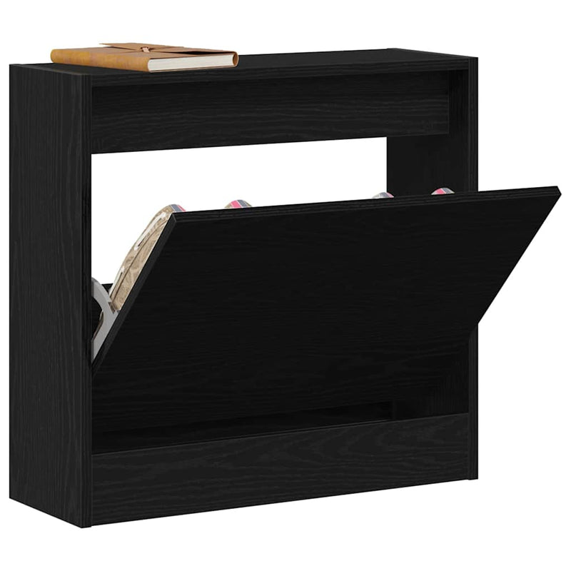 Afbeelding laden in galerijviewer, Vidaxl schoenenkast met plank zwart eiken 60 x 21 x 57 cm bewerkt hout
