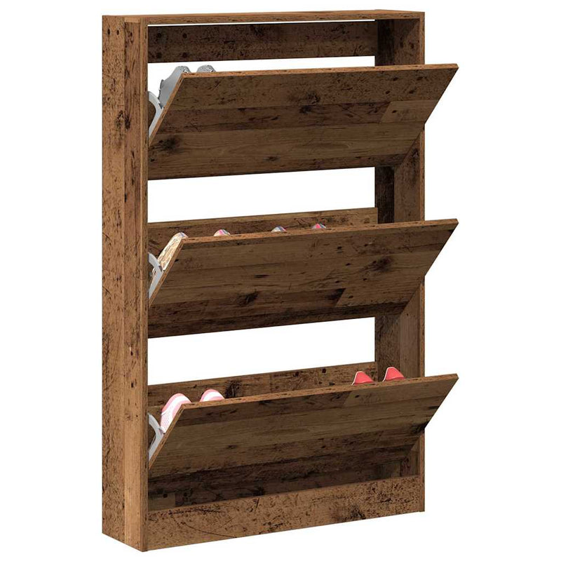 Afbeelding laden in galerijviewer, Vidaxl schoenenkast met plank oudhout 80 x 21 x 125,5 cm bewerkt hout
