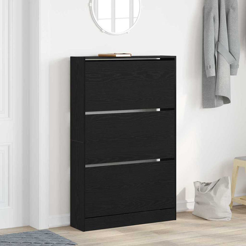 Afbeelding laden in galerijviewer, Vidaxl schoenenkast zwart eiken 80 x 21 x 125,5 cm bewerkt hout
