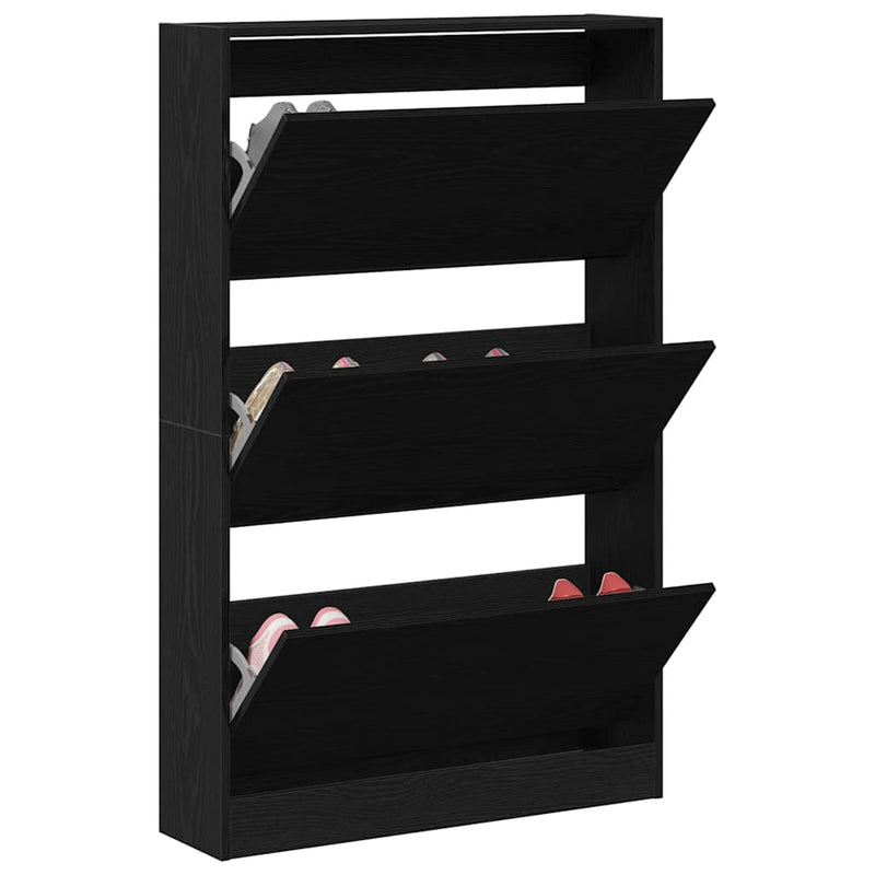 Afbeelding laden in galerijviewer, Vidaxl schoenenkast zwart eiken 80 x 21 x 125,5 cm bewerkt hout
