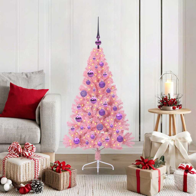 Afbeelding laden in galerijviewer, Vidaxl kunstmatig voorverlicht kerstboom met 150 led roze 120 cm pvc

