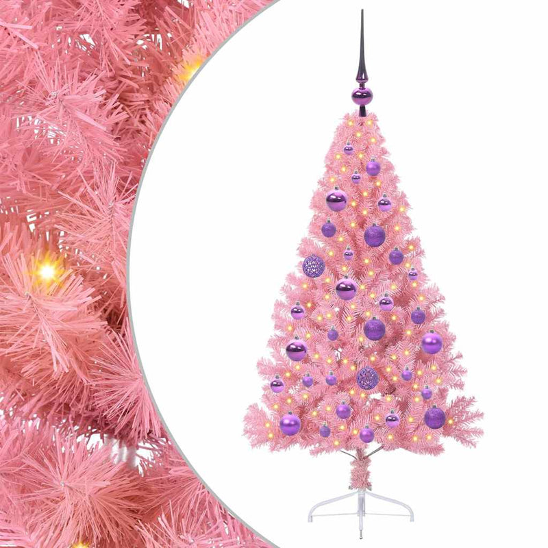 Afbeelding laden in galerijviewer, Vidaxl kunstmatig voorverlicht kerstboom met 150 led roze 120 cm pvc
