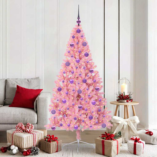 Vidaxl kunstmatig voorverlicht kerstboom met 300 led roze 180 cm pvc