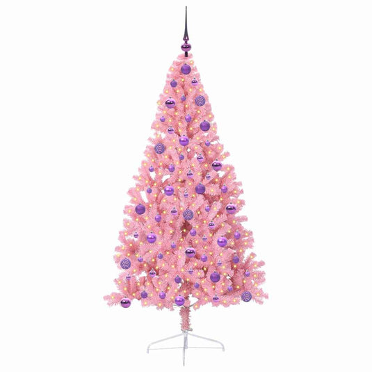 Vidaxl kunstmatig voorverlicht kerstboom met 300 led roze 180 cm pvc