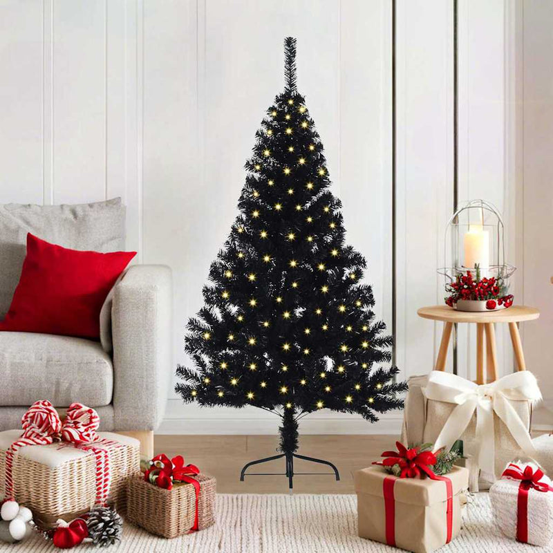 Afbeelding laden in galerijviewer, Vidaxl kunstmatig voorverlicht kerstboom met 150 led zwart 120 cm pvc
