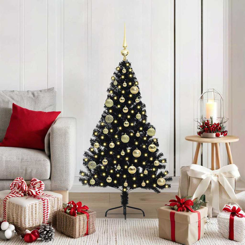 Afbeelding laden in galerijviewer, Vidaxl kunstmatig voorverlicht kerstboom met 150 led zwart 120 cm pvc
