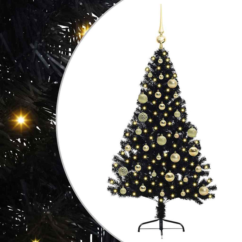 Afbeelding laden in galerijviewer, Vidaxl kunstmatig voorverlicht kerstboom met 150 led zwart 120 cm pvc
