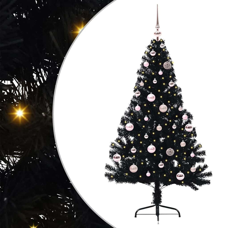 Afbeelding laden in galerijviewer, Vidaxl kunstmatig voorverlicht kerstboom met 150 led zwart 150 cm pvc
