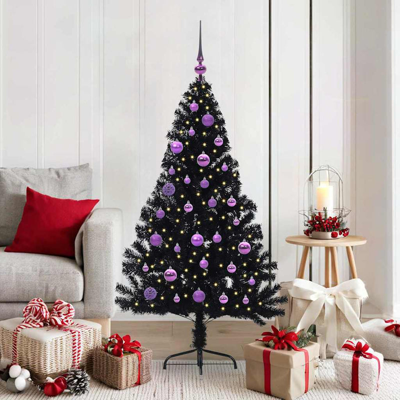 Afbeelding laden in galerijviewer, Vidaxl kunstmatig voorverlicht kerstboom met 150 led zwart 150 cm pvc
