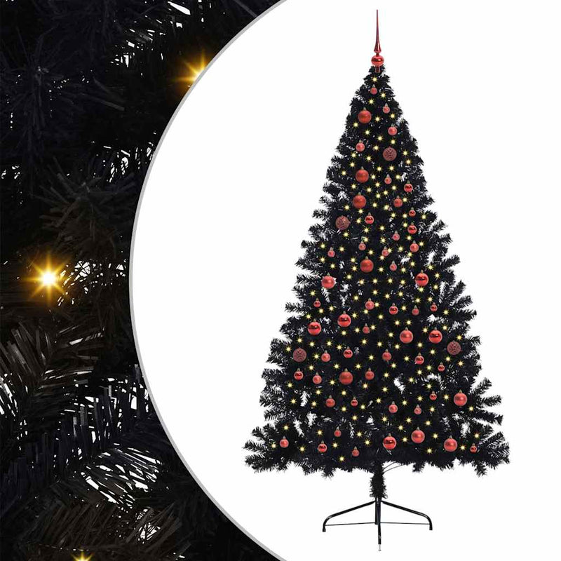 Afbeelding laden in galerijviewer, Vidaxl kunstmatig voorverlicht kerstboom met 300 led zwart 210 cm pvc
